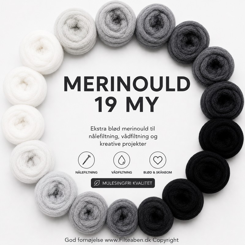 Merinould Sort / Hvid / Gr&aring;