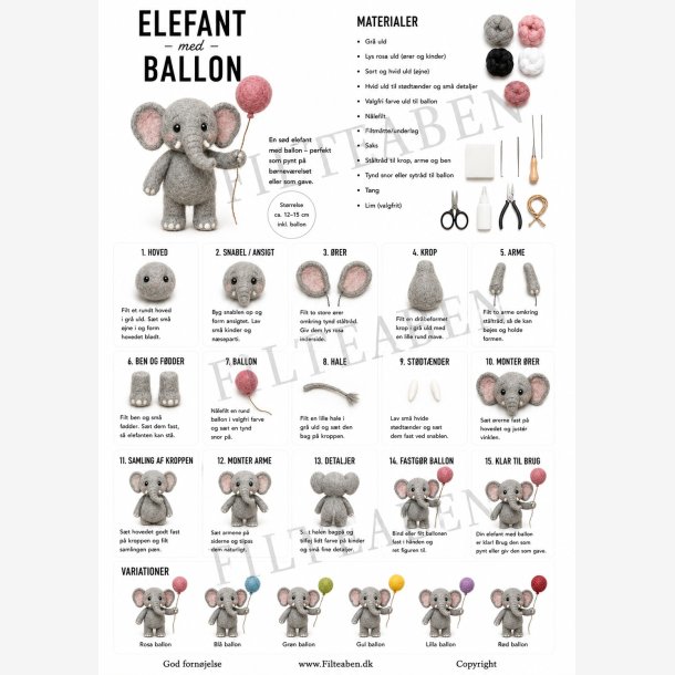 Elefant med ballon N�lefilt