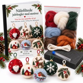 Materialepakke til n�lefiltede julekugler med motiver