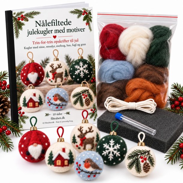 Materialepakke til n�lefiltede julekugler med motiver