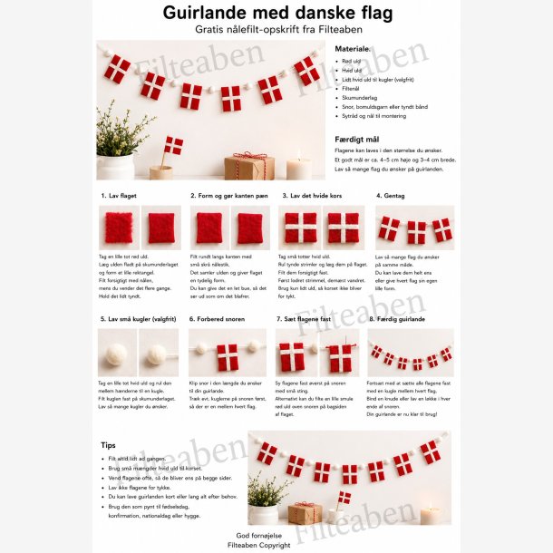 Guirlande med flag n�lefilte opskrift