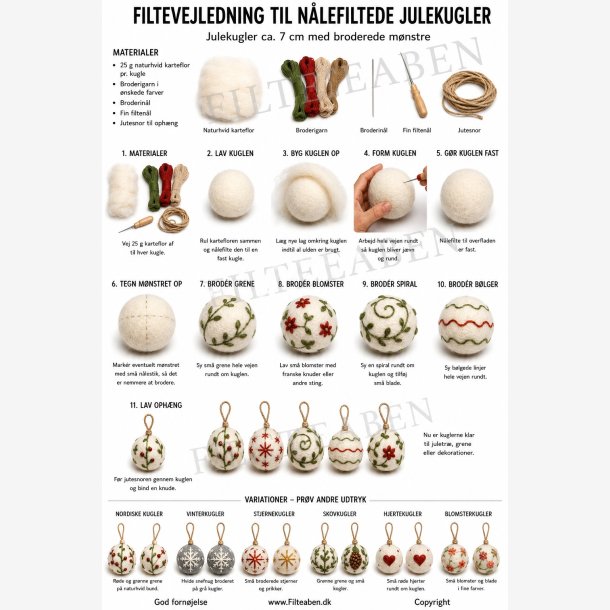 Jule kugler med broderi n�lefiltet opskrift