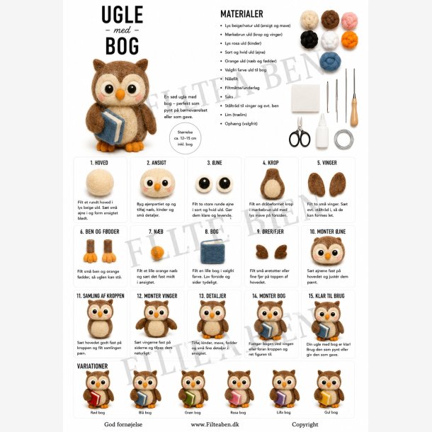 Ugle med bog N�lefilt