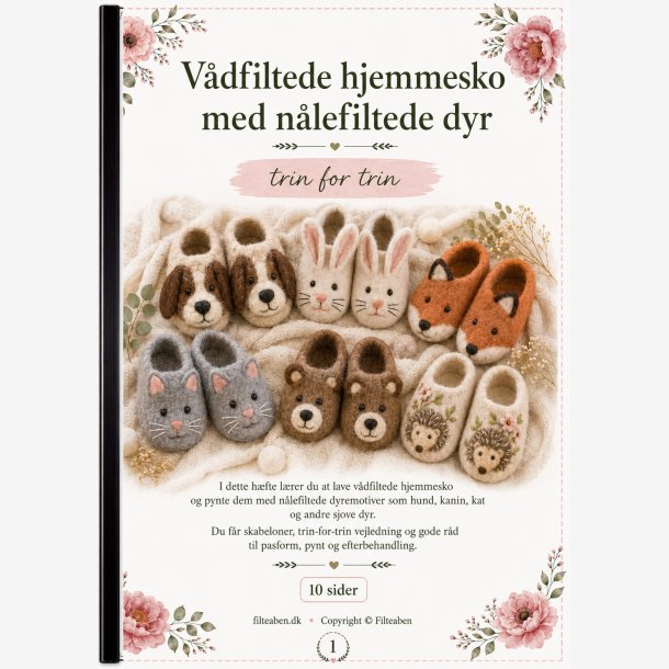 V�dfiltede hjemmesko med n�lefiltede dyr